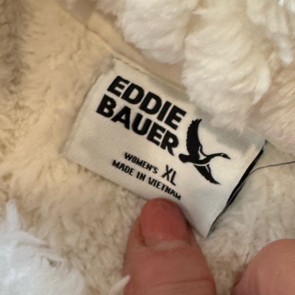 Eddie Bauer Cozy Cable Fleece Pullover Mock Neck Ivory/Cream - Picture 13 of 13